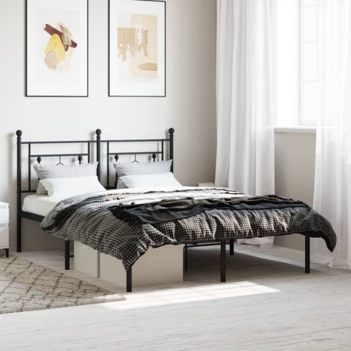 vidaXL Cadru de pat metalic cu tăblie, negru, 135x190 cm 374338