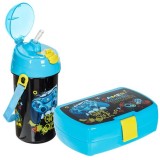 Set cutie alimentara si pahar cu capac model gamer, Neirini, Multicolor, 750/500 ml, 2 buc
