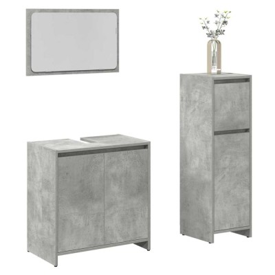 Set mobilier de baie, 3 piese, gri beton, lemn compozit foto