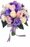 Buchet mare personalizabil cu trandafiri, plante decorative si frunze (Violet, Roz, Crem), Eventissimi&reg;