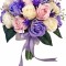 Buchet mare personalizabil cu trandafiri, plante decorative si frunze (Violet, Roz, Crem)