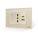 Cumpara ieftin Intrerupator simplu cu priza ingusta si USB A+C LUXION, auriu, 3M