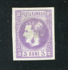 1870 , Lp 22 , Carol I 3 Bani violet - nestampilat , N.G. foto
