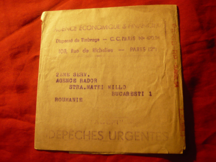 Banda pt periodice , cu marca fixa 6f circulat de la Paris la Agentia RADOR Bucu