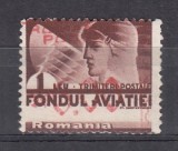ROMANIA 1936 TRIMITERI POSTALE FONDUL AVIATIEI 1 LEU BRUN EROARE DANTELATURA DEPLASATA STAMPILAT