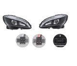 Far Mercedes Clasa C, 03.2011, model tuning, montare stanga+dreapta, cu indicator led; cu lumini de zi tip LED; H9+LED; manual; negru; cu becuri;