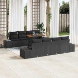 Set de dining pentru grădină vitaXL, 9 piese, cu perne, negru, din rattan poliester și acacia