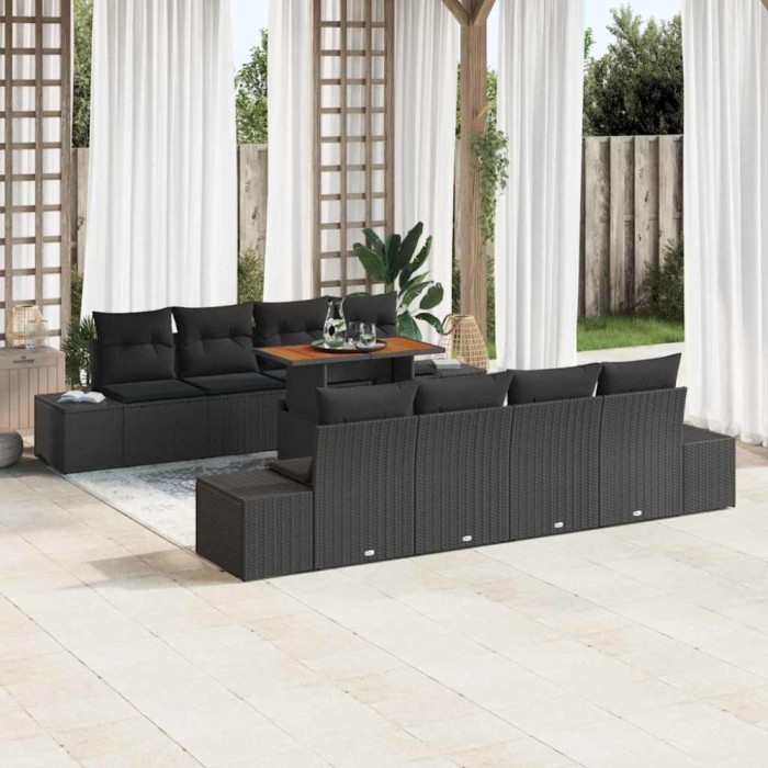 vidaXL Set de masă pentru grădină 9 pcs Negru și Maro 100 x 55 x 73 cm 3349939