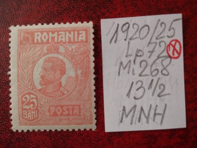 1920- Romania- Ferd. b. mic Mi268-roz caramiz.-MNH foto
