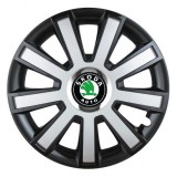 Set 4 capace roti Silver/black cu inel cromat R14 Compatibil Cu Skoda, Autohelix MSA
