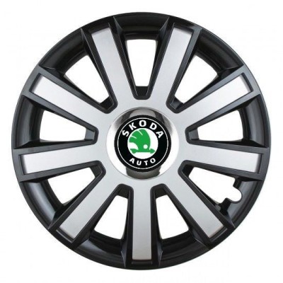 Set 4 capace roti Silver/black cu inel cromat R14 Compatibil Cu Skoda foto