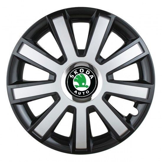 Set 4 capace roti Silver/black cu inel cromat R14 Compatibil Cu Skoda