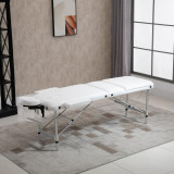 Masa de masaj portabila, pliabila si profesionala din aluminiu HOMCOM pentru cosmetician, terapeut, SPA, alb, 215x60x61-84cm