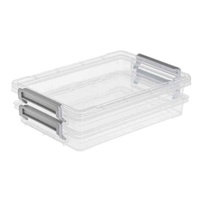 Set Cutiide Organizare, 2 Nivele, Transparent, Plastic, Dimensiuni 25.4x17.5x3cm, 2 Bucăți