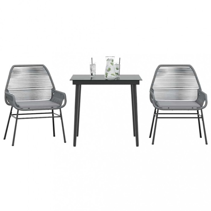Gossi set de sufragerie de gradina 3 piese sticla poliratan gri
