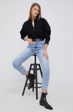 Pepe Jeans Cămașă jeans femei, culoarea negru, cu guler clasic, regular
