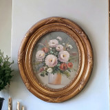 Ulei pe panza cu Motive Florale Rama Ovala din lemn in stil Art Noveau model 1