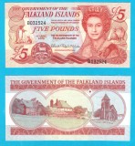 Insulele Falkland (pick 17) 5 Pounds 2005 UNC serie: B032524; Pinguini Regali