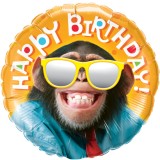 Balon folie maimuta zambitoare happy Birthday rotund 43 cm, Anagram