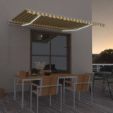 VidaXL Copertină retractabilă manual cu LED, galben și alb, 450x300 cm