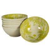 Set 6 boluri, 600 ml, Hawaii, Crem deschis cu frunze verzi-galbui
