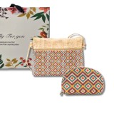 Cumpara ieftin Set cadou geanta si portfard din pluta cu imprimeu geometric