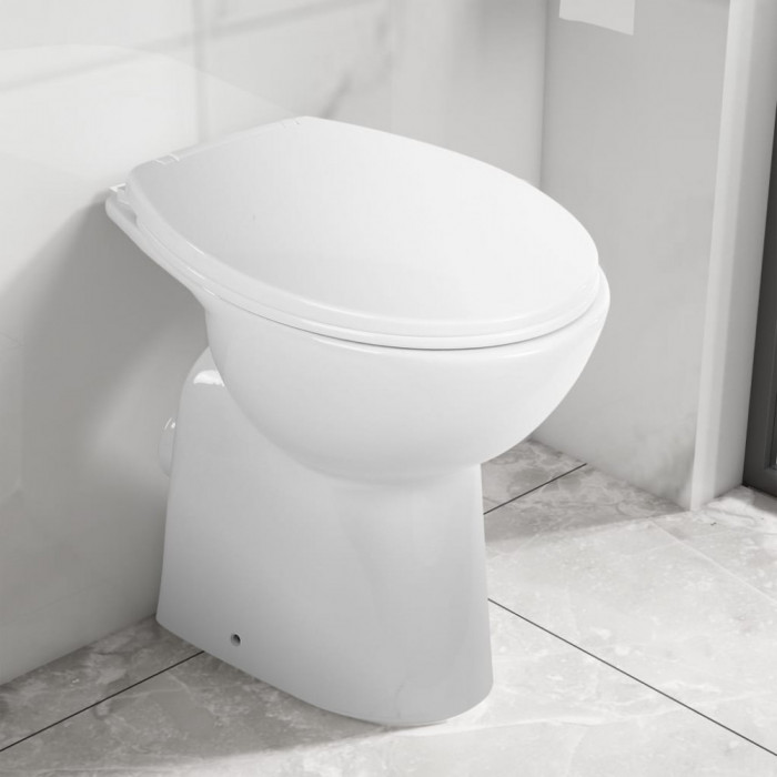 vidaXL Vas WC fără ramă, &icirc;nchidere silențioasă, + 7 cm, alb, ceramică
