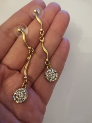 Cercei lungi eleganti placati cu aur 18k si Swarovski- Gravat foto