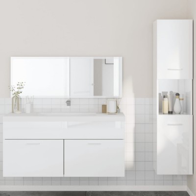 vidaXL Set mobilier de baie, 3 piese, alb extralucios, lemn compozit foto