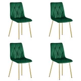 Cumpara ieftin Set 4 scaune bucatarie/living, Artool, Libra, catifea verde, picioare metal auriu, 45x54x86.5 cm