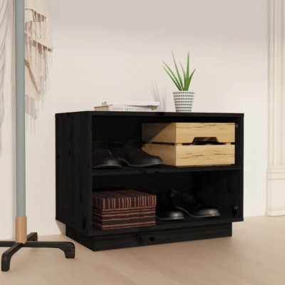 vidaXL Dulap pantofi, negru, 60x34x45 cm, lemn masiv de pin foto