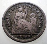 J.463 REPUBLICA PERUANA LIMA PERU 1 UN DINERO 1866 ARGINT