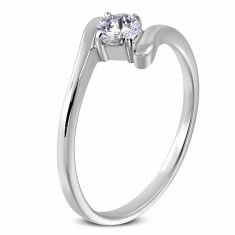 Inel de logodnă - zirconiu rotund susținut de capetele inelului - Marime inel: 57