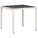 Cumpara ieftin Masa gradina cu blat din sticla, alb, 90x90x75 cm, poliratan