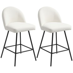 HOMCOM Set 2 Scaune de Bar cu Spătar din Catifea și Suport pentru Picioare, 48.5x56x92 cm, Alb Crem | Aosom Romania