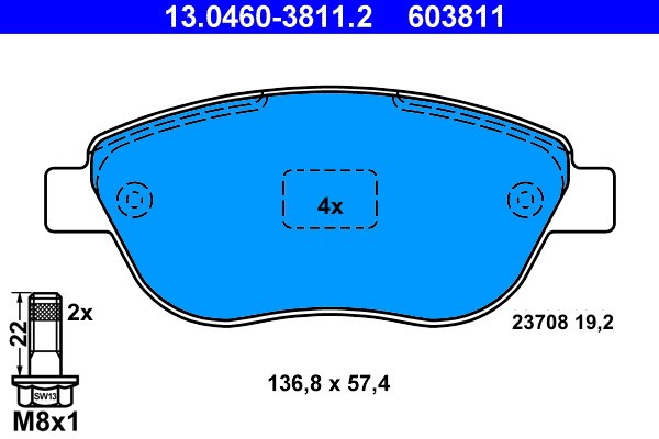 ATE 13.0460-3811.2 set placute frana,frana disc