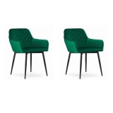 Set 2 scaune stil fotoliu bucatarie/living, Artool, Nola, catifea, metal, verde si negru, 58x57x79 cm, Leobert