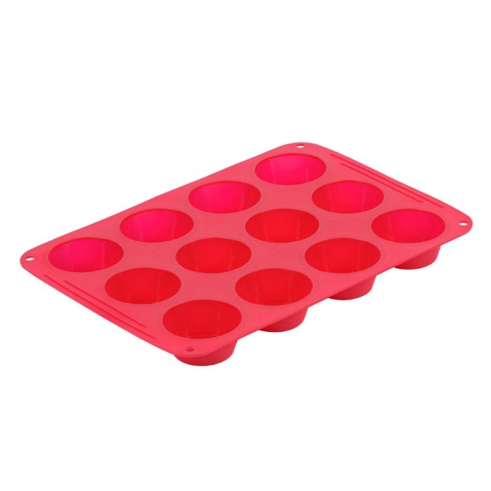 Formă Cupcake, Silicon, 12 Spații, Diametru 6.5cm, Roșie, 34x24cm