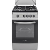 Aragaz Nobeltek NLT 5601S/G1, Gaz, 4 arzatoare, Siguranta plita si cuptor, Echipat cu diuze GPL, Diuze GN de schimb, 50 cm, Argintiu