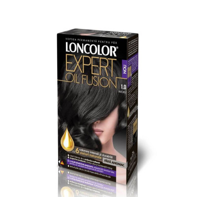 Vopsea de Par Loncolor Expert Oil Fusion 1.0, Negru, 100 ml, Vopsea de Par fara Amoniac, Vopsea de Par Permanenta, Vopsea de Par Neagra, Vopsea de Par foto