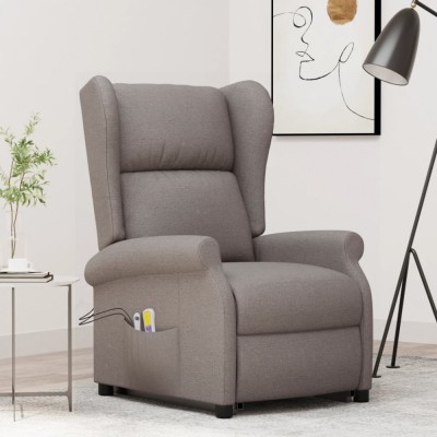 vidaXL Fotoliu de masaj cu ridicare, gri taupe, material textil 289748 foto