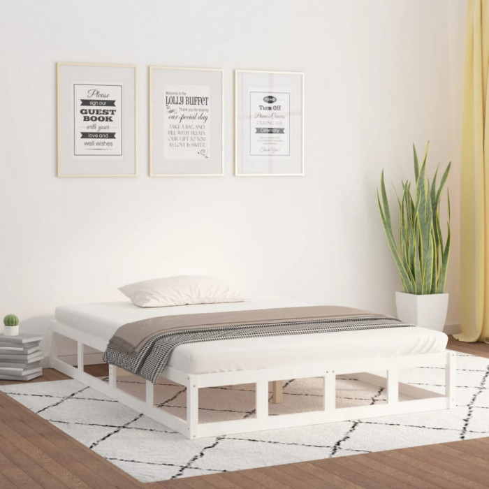 Cadru de pat mic dublu 4FT, alb, 120x190 cm, lemn masiv GartenMobel Dekor
