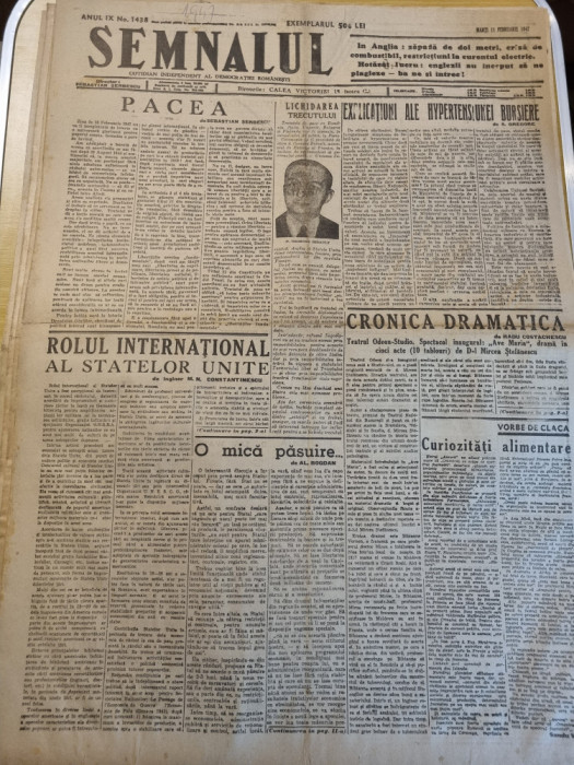 semnalul 11 februarie 1947-teatrul odeon, articolul - pacea