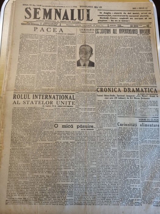 semnalul 11 februarie 1947-teatrul odeon, articolul - pacea