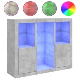 Servanta cu lumini LED, 3 buc., gri beton, lemn prelucrat