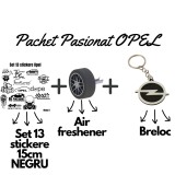 Set Cadou Pasionati Opel , 13 Stickere Personalizate, Breloc 3D si Air Freshener Roata 3D