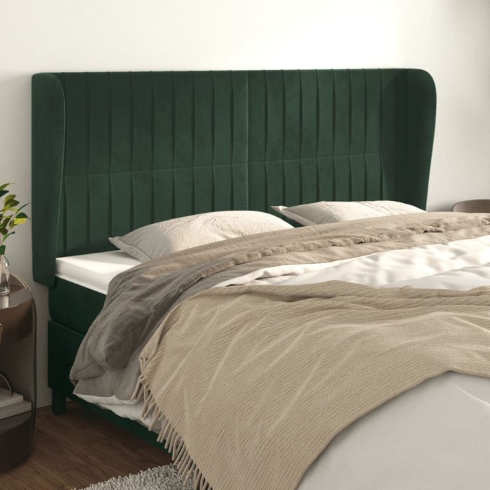 vidaXL Tăblie pat cu aripioare verde &icirc;nchis 203x23x118/128cm catifea 3118263