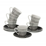 Set 6 cesti cu farfurie pentru cafea New Lines, Versa, 5.8 x 5.8 x 6 cm, portelan