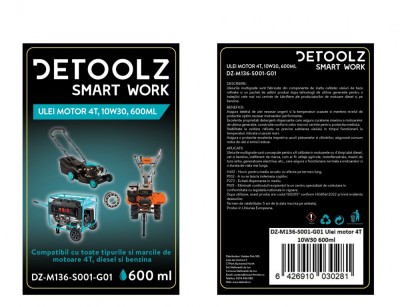 Ulei motor multigrad, 4 timpi, 10W 30, 600ml, universal, toate tipurile de echipamente, DeToolz, DZ-M136-S001-G01 foto