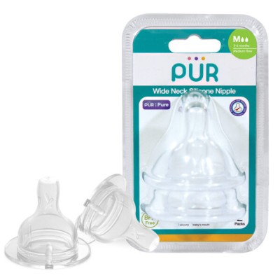 PUR 3256 &amp;ndash; SET TETINE SILICON PENTRU BIBERON CU GURA LARGA &amp;ndash; MARIME M, 3-6 foto
